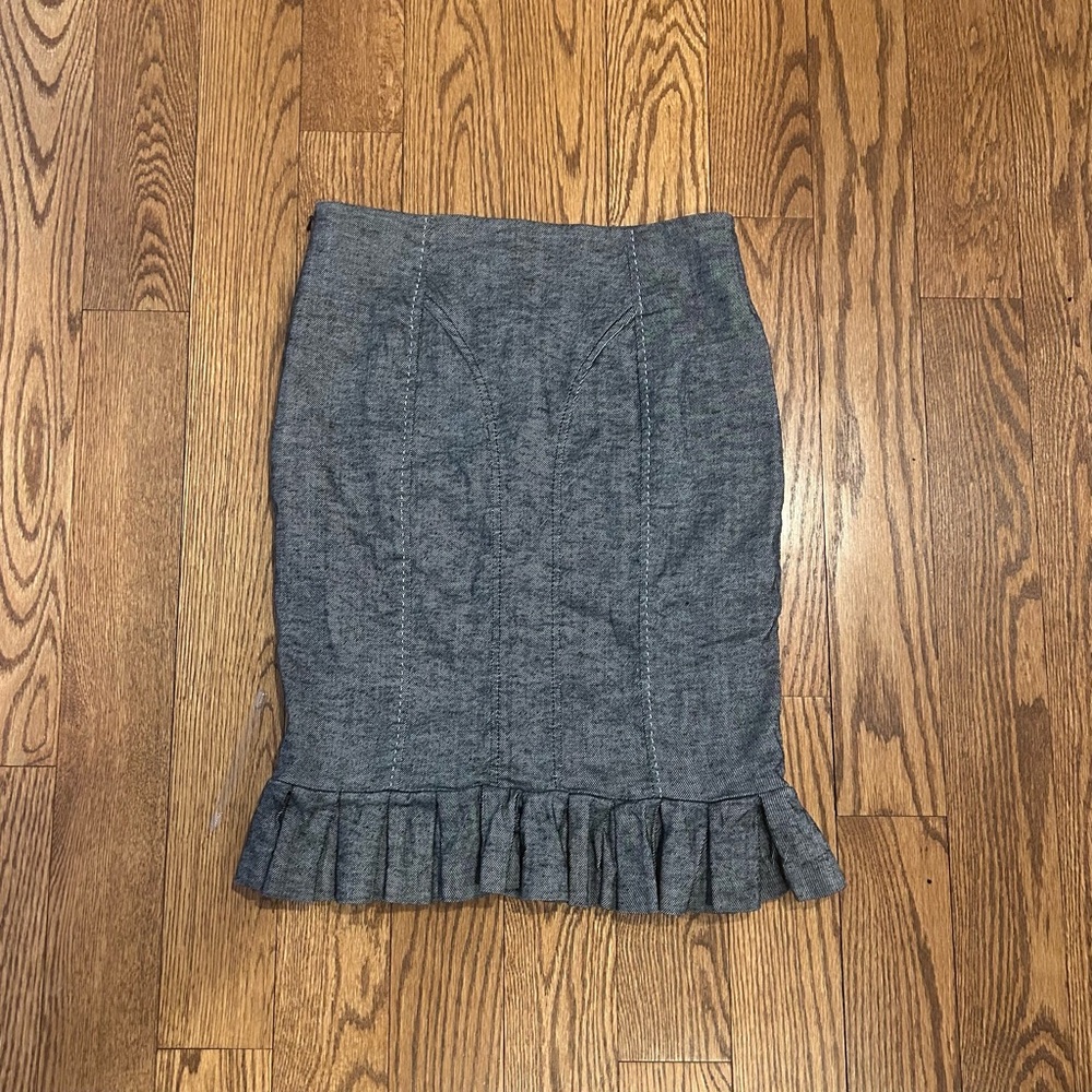 Bebe Charcoal Pencil Skirt with Ruffle Hem